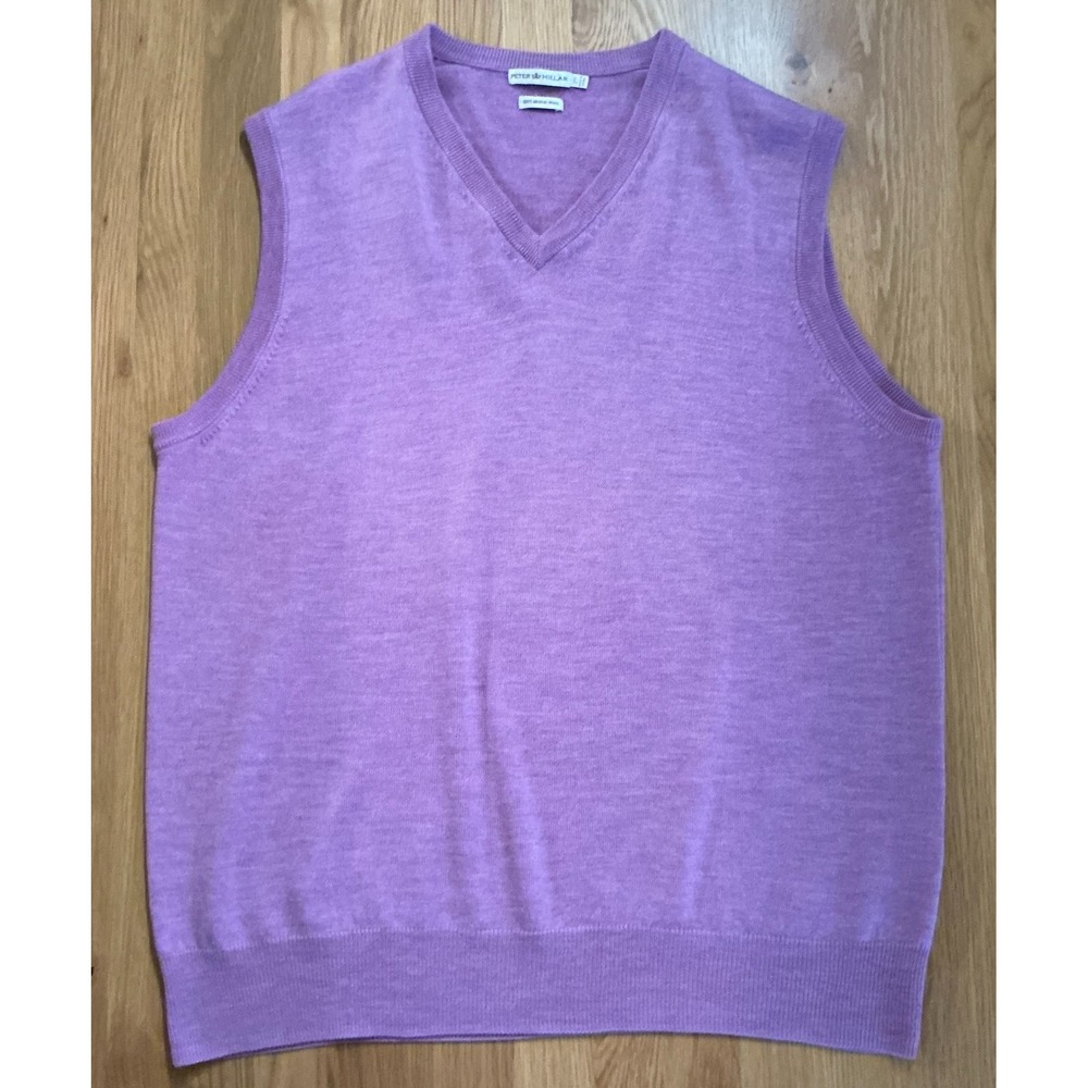 Peter Millar‎ Merino Wool Sweater Vest Men's L Purple V-Neck Golf Italian Wool